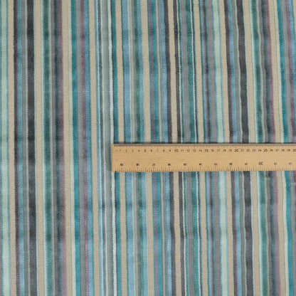 Ziani Modern Striped Pattern Velvet Blue Teals Colour JO-626 - Made To Measure Curtains