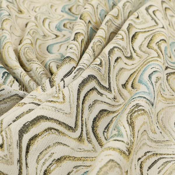 Rhythm Fabrics Collection Funky Waves Pattern Blue Colour Chenille Upholstery Fabric JO-628 - Roman Blinds