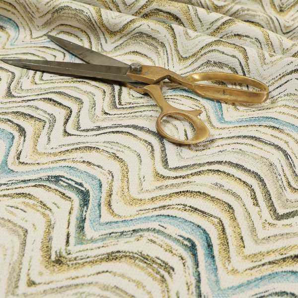 Rhythm Fabrics Collection Funky Waves Pattern Blue Colour Chenille Upholstery Fabric JO-628 - Roman Blinds