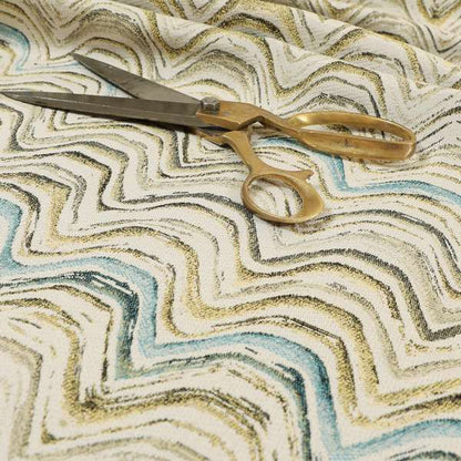 Rhythm Fabrics Collection Funky Waves Pattern Blue Colour Chenille Upholstery Fabric JO-628