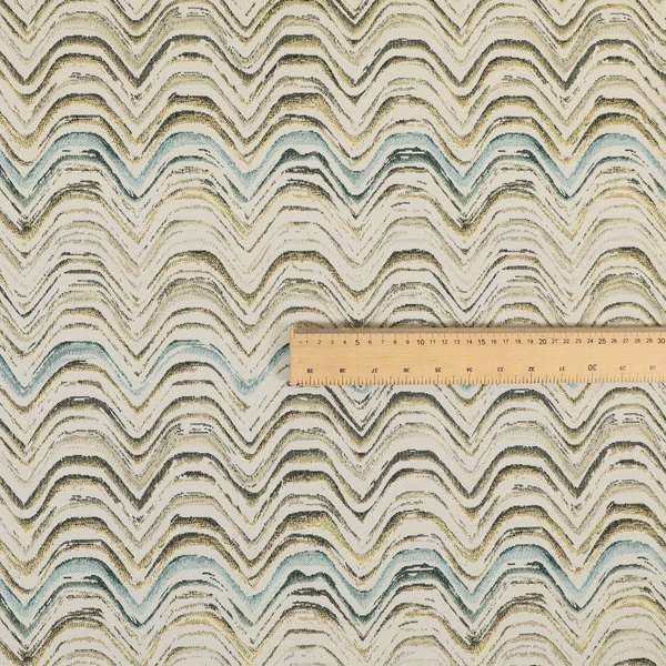 Rhythm Fabrics Collection Funky Waves Pattern Blue Colour Chenille Upholstery Fabric JO-628 - Roman Blinds