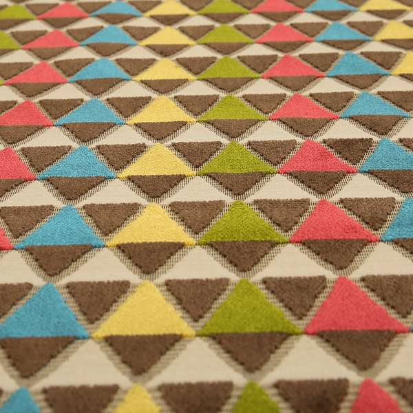 Ziani Geometric Le Triangle Pattern In Vibrant Green Pink Yellow Brown Blue Colour Velvet Upholstery Fabric JO-63 - Roman Blinds