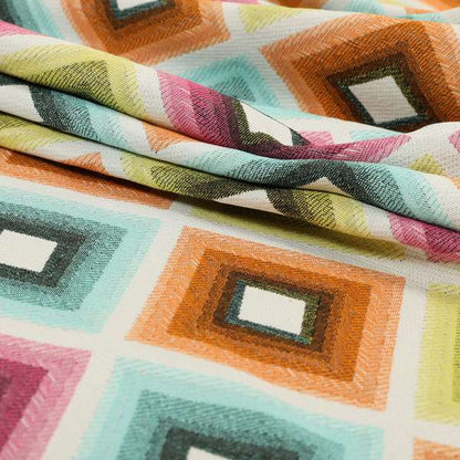 Carnival Living Fabric Collection Multi Colour Geometric Large Cube Pattern Upholstery Curtains Fabric JO-630