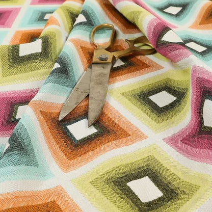 Carnival Living Fabric Collection Multi Colour Geometric Large Cube Pattern Upholstery Curtains Fabric JO-630 - Handmade Cushions