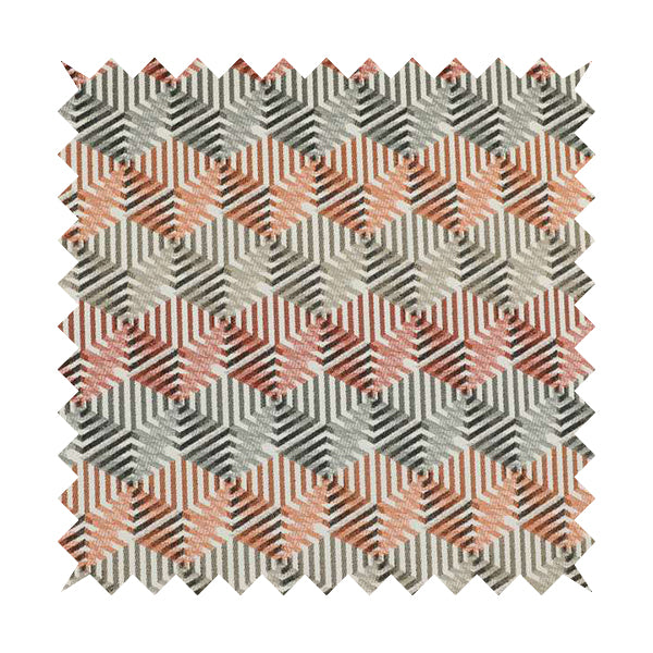 Rhythm Fabrics Collection 3D Effect Geometric Pattern In Red Orange Grey Colour Chenille Upholstery Fabric JO-633 - Handmade Cushions