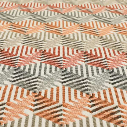 Rhythm Fabrics Collection 3D Effect Geometric Pattern In Red Orange Grey Colour Chenille Upholstery Fabric JO-633 - Handmade Cushions