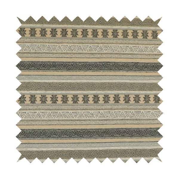 Mirador Medallion Striped Pattern In Grey Beige Colour Chenille Fabrics JO-636 - Roman Blinds