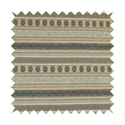 Mirador Medallion Striped Pattern In Grey Beige Colour Chenille Fabrics JO-636 - Made To Measure Curtains