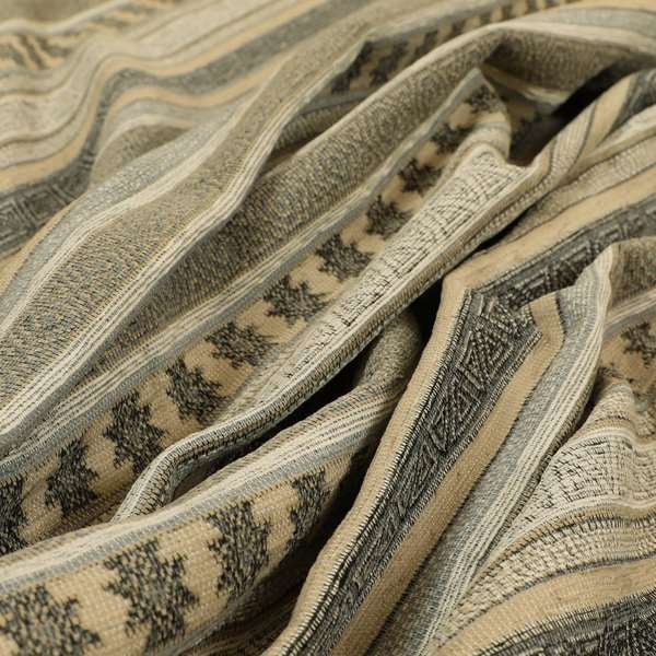 Mirador Medallion Striped Pattern In Grey Beige Colour Chenille Fabrics JO-636 - Made To Measure Curtains