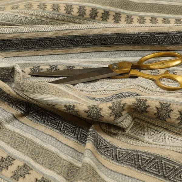 Mirador Medallion Striped Pattern In Grey Beige Colour Chenille Fabrics JO-636 - Roman Blinds