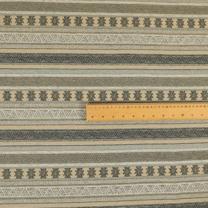 Mirador Medallion Striped Pattern In Grey Beige Colour Chenille Fabrics JO-636 - Roman Blinds