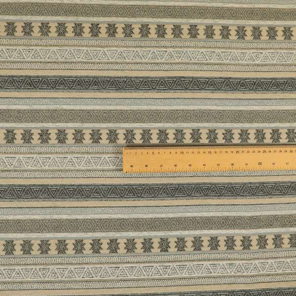 Mirador Medallion Striped Pattern In Grey Beige Colour Chenille Fabrics JO-636