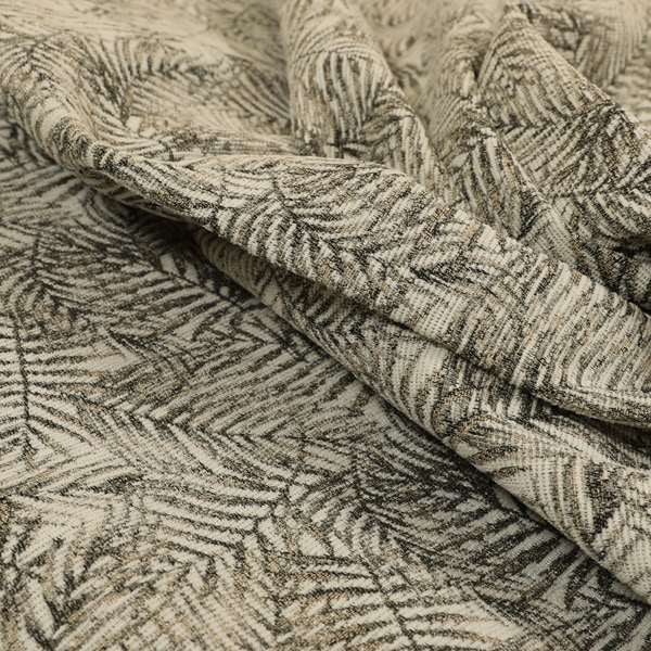 Fantasque All Over Jungle Leaf Inspired Pattern White Grey Brown Colour Chenille Fabric JO-638