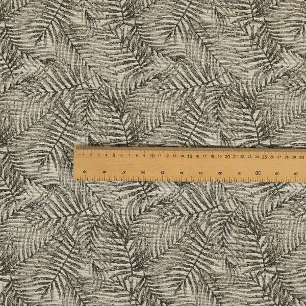 Fantasque All Over Jungle Leaf Inspired Pattern White Grey Brown Colour Chenille Fabric JO-638 - Made To Measure Curtains