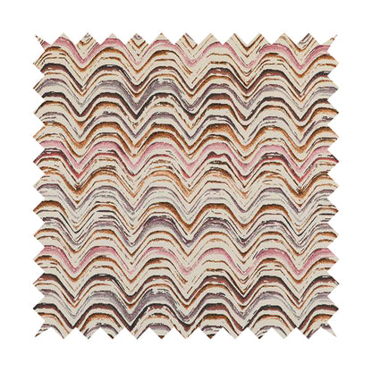 Rhythm Fabrics Collection Funky Waves Pattern Pink Purple Orange Colour Chenille Upholstery Fabric JO-639 - Roman Blinds