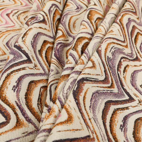 Rhythm Fabrics Collection Funky Waves Pattern Pink Purple Orange Colour Chenille Upholstery Fabric JO-639 - Made To Measure Curtains