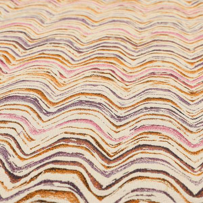 Rhythm Fabrics Collection Funky Waves Pattern Pink Purple Orange Colour Chenille Upholstery Fabric JO-639 - Made To Measure Curtains