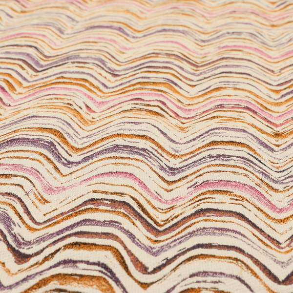 Rhythm Fabrics Collection Funky Waves Pattern Pink Purple Orange Colour Chenille Upholstery Fabric JO-639 - Handmade Cushions