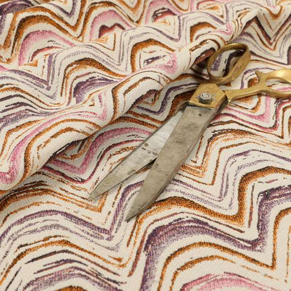 Rhythm Fabrics Collection Funky Waves Pattern Pink Purple Orange Colour Chenille Upholstery Fabric JO-639 - Roman Blinds