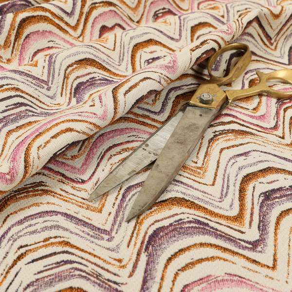 Rhythm Fabrics Collection Funky Waves Pattern Pink Purple Orange Colour Chenille Upholstery Fabric JO-639 - Made To Measure Curtains