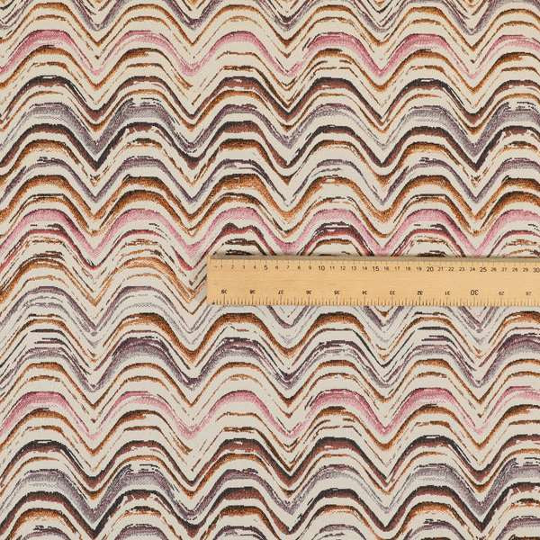 Rhythm Fabrics Collection Funky Waves Pattern Pink Purple Orange Colour Chenille Upholstery Fabric JO-639 - Made To Measure Curtains