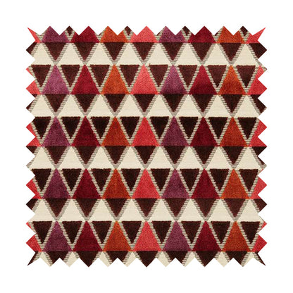 Ziani Geometric Le Triangle Pattern In Vibrant Orange Pink Purple Colour Velvet Upholstery Fabric JO-64 - Roman Blinds