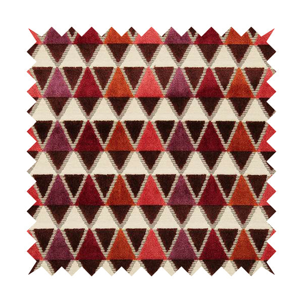 Ziani Geometric Le Triangle Pattern In Vibrant Orange Pink Purple Colour Velvet Upholstery Fabric JO-64