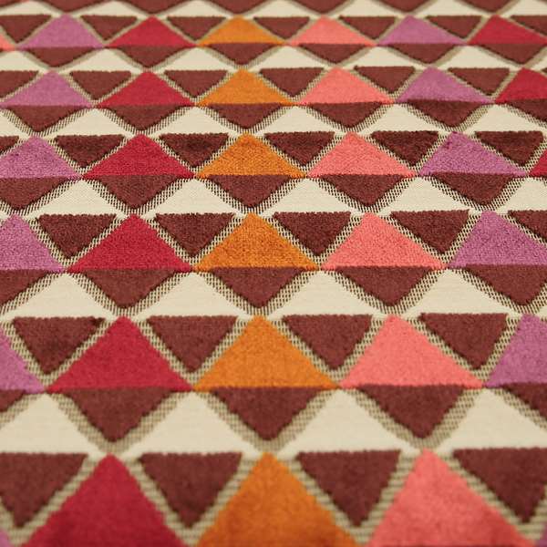 Ziani Geometric Le Triangle Pattern In Vibrant Orange Pink Purple Colour Velvet Upholstery Fabric JO-64 - Roman Blinds