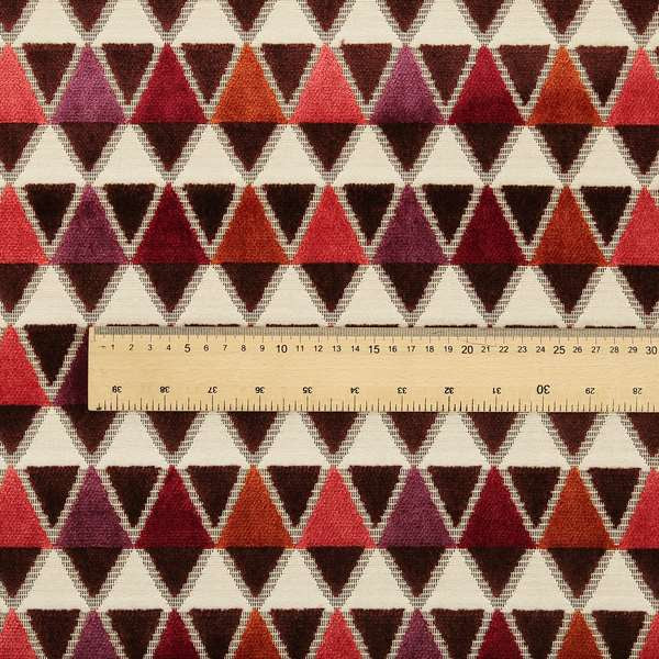 Ziani Geometric Le Triangle Pattern In Vibrant Orange Pink Purple Colour Velvet Upholstery Fabric JO-64 - Made To Measure Curtains