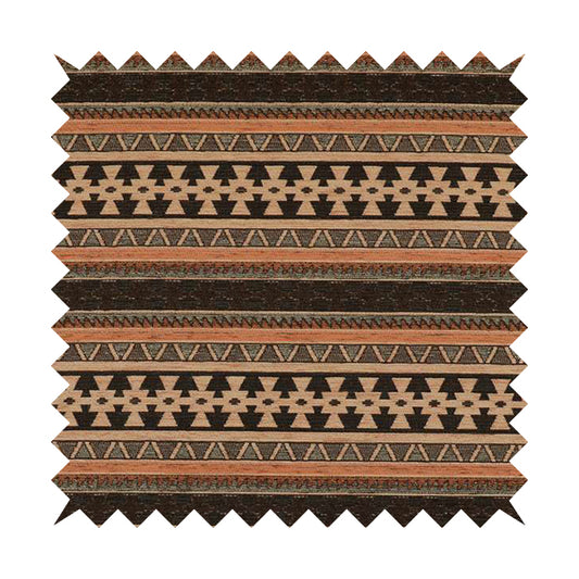 Mirador Aztec Striped Pattern In Orange Colour Chenille Fabrics JO-640