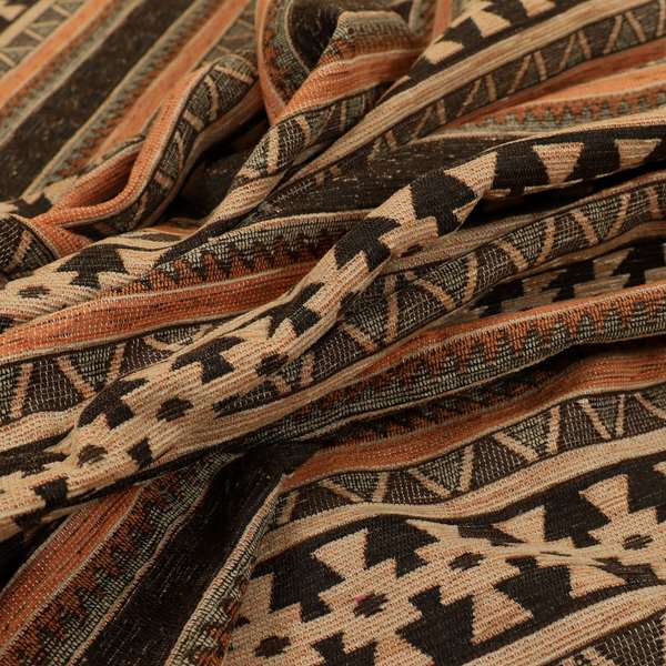 Mirador Aztec Striped Pattern In Orange Colour Chenille Fabrics JO-640