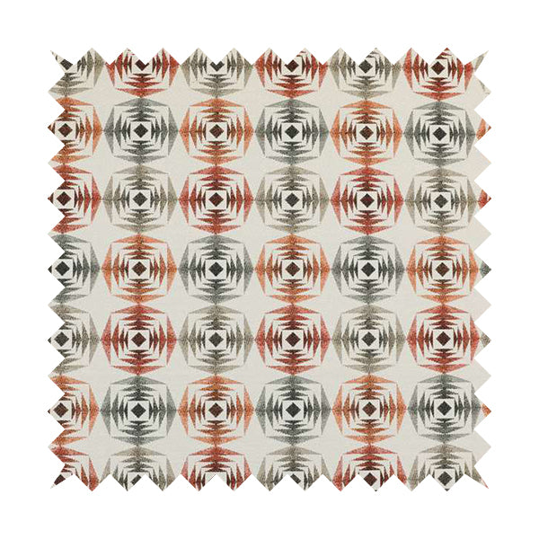 Rhythm Fabrics Collection Large Sharp Geometric Pattern In Red Orange Grey Colour Chenille Upholstery Fabric JO-641 - Roman Blinds