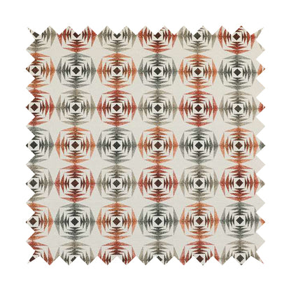 Rhythm Fabrics Collection Large Sharp Geometric Pattern In Red Orange Grey Colour Chenille Upholstery Fabric JO-641