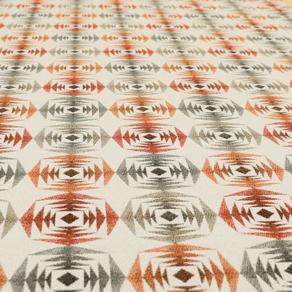 Rhythm Fabrics Collection Large Sharp Geometric Pattern In Red Orange Grey Colour Chenille Upholstery Fabric JO-641 - Handmade Cushions