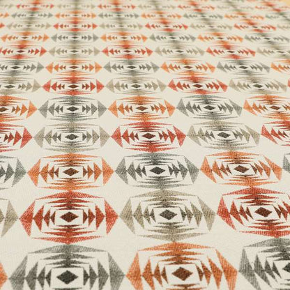 Rhythm Fabrics Collection Large Sharp Geometric Pattern In Red Orange Grey Colour Chenille Upholstery Fabric JO-641