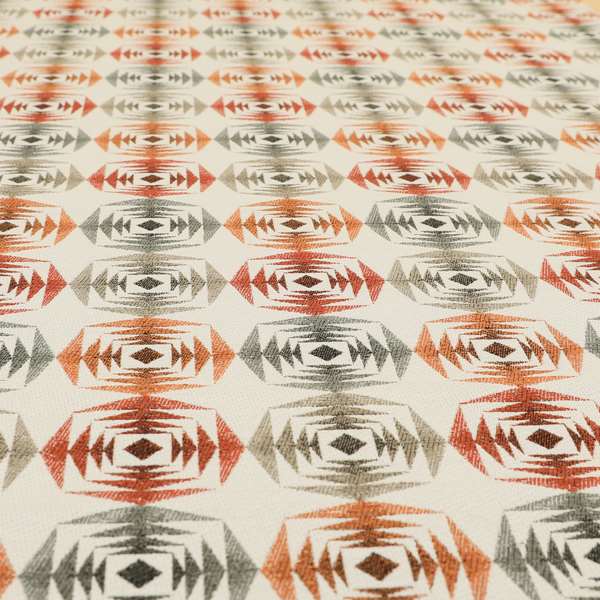 Rhythm Fabrics Collection Large Sharp Geometric Pattern In Red Orange Grey Colour Chenille Upholstery Fabric JO-641 - Made To Measure Curtains