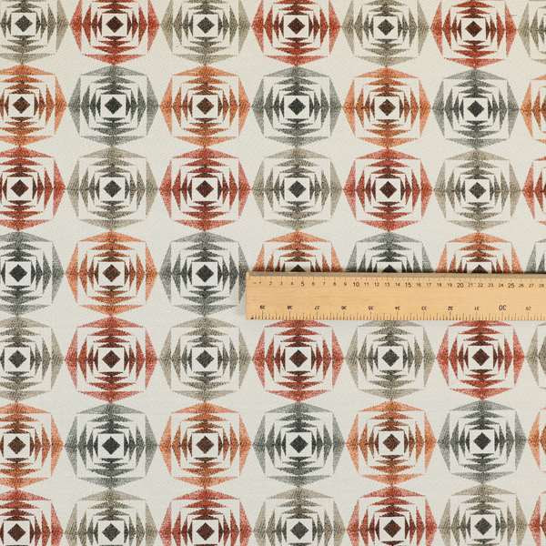 Rhythm Fabrics Collection Large Sharp Geometric Pattern In Red Orange Grey Colour Chenille Upholstery Fabric JO-641 - Roman Blinds