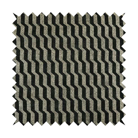 Lomasi Metallic Tones Fabric Silver Black Colour Geometric Striped Pattern Furnishing Fabric JO-645