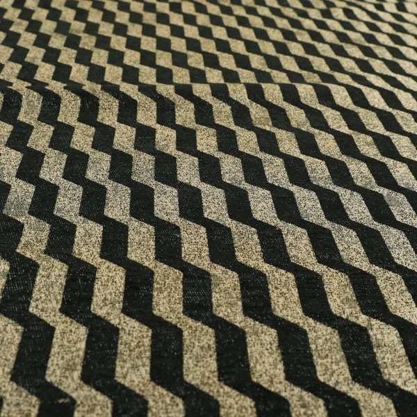 Lomasi Metallic Tones Fabric Silver Black Colour Geometric Striped Pattern Furnishing Fabric JO-645