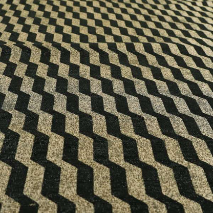 Lomasi Metallic Tones Fabric Silver Black Colour Geometric Striped Pattern Furnishing Fabric JO-645