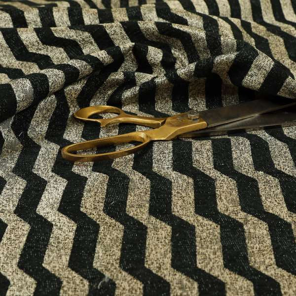 Lomasi Metallic Tones Fabric Silver Black Colour Geometric Striped Pattern Furnishing Fabric JO-645 - Made To Measure Curtains