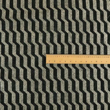 Lomasi Metallic Tones Fabric Silver Black Colour Geometric Striped Pattern Furnishing Fabric JO-645 - Made To Measure Curtains