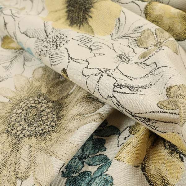 Rhythm Fabrics Collection Floral Pattern Blue Colour Chenille Upholstery Fabric JO-646 - Roman Blinds