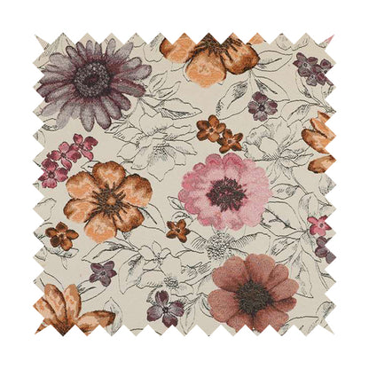 Rhythm Fabrics Collection Floral Pattern Pink Purple Orange Colour Chenille Upholstery Fabric JO-652 - Roman Blinds