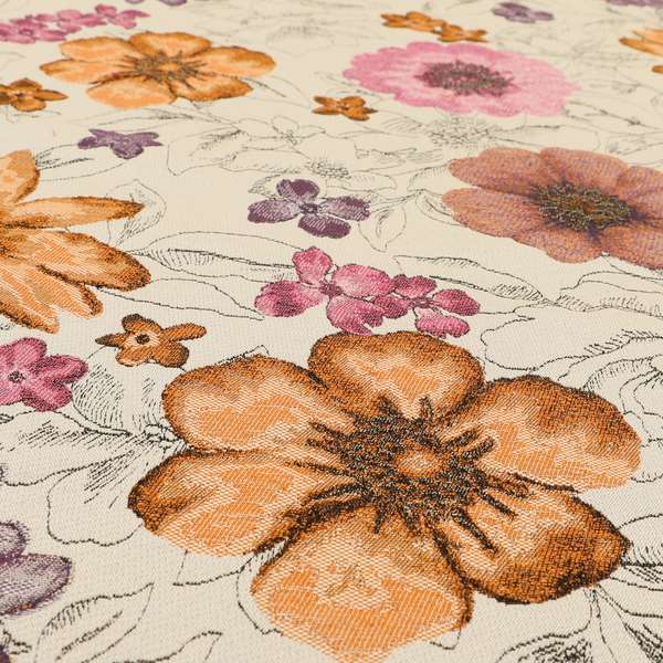 Rhythm Fabrics Collection Floral Pattern Pink Purple Orange Colour Chenille Upholstery Fabric JO-652 - Roman Blinds