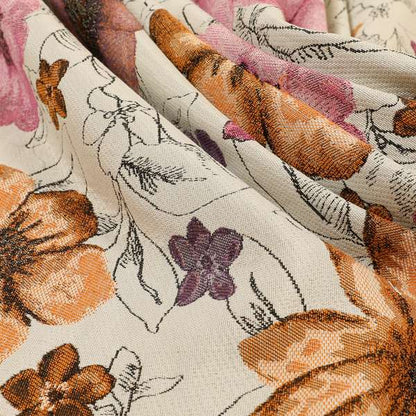 Rhythm Fabrics Collection Floral Pattern Pink Purple Orange Colour Chenille Upholstery Fabric JO-652 - Roman Blinds