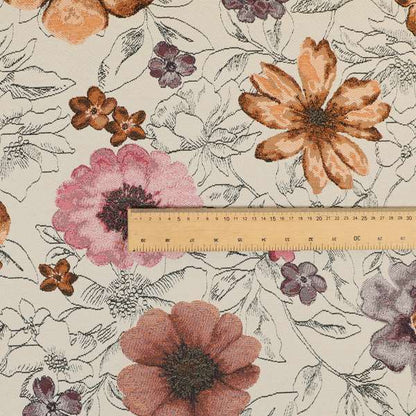 Rhythm Fabrics Collection Floral Pattern Pink Purple Orange Colour Chenille Upholstery Fabric JO-652