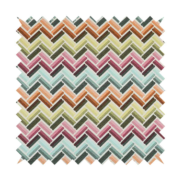 Carnival Living Fabric Collection Multi Colour Chevron Striped Pattern Upholstery Curtains Fabric JO-653