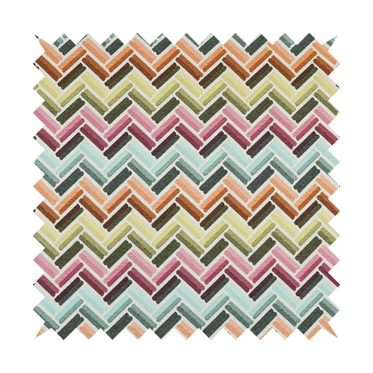 Carnival Living Fabric Collection Multi Colour Chevron Striped Pattern Upholstery Curtains Fabric JO-653