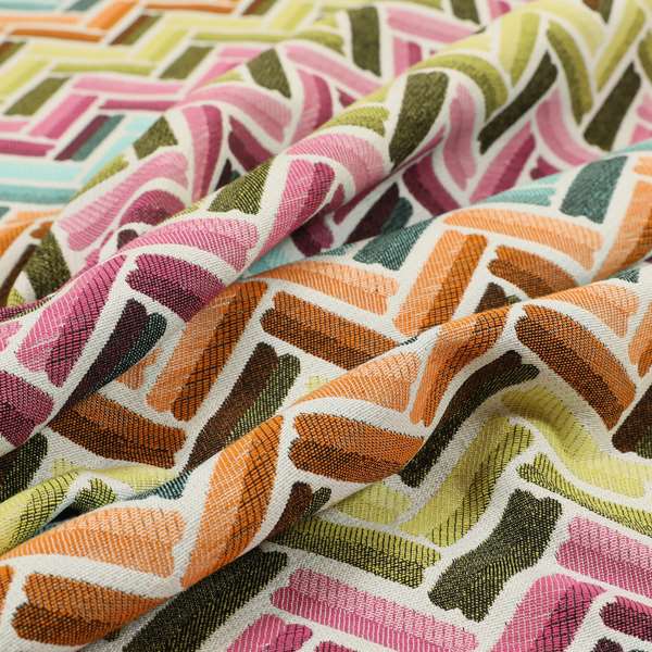 Carnival Living Fabric Collection Multi Colour Chevron Striped Pattern Upholstery Curtains Fabric JO-653